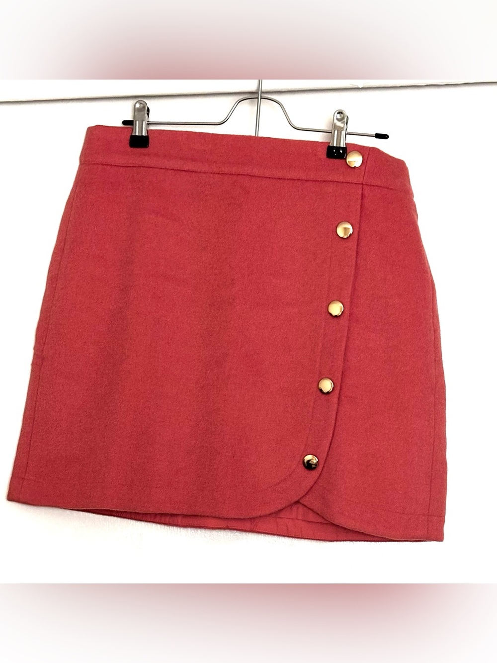 LOFT Faux-Wrap Wool Blend Mini Skirt Coral Salmon Pink Size 10P NWT